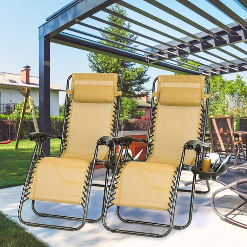 2Packs Zero Gravity Lounge Chair With Dual Side Tray Stress Relief