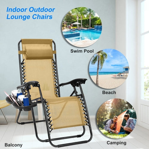 2Packs Zero Gravity Lounge Chair With Dual Side Tray Stress Relief