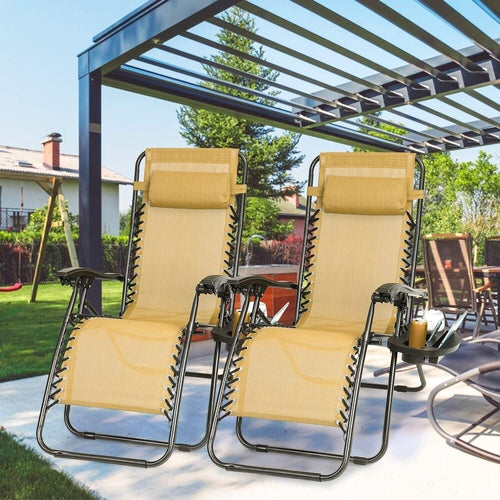 2Packs Zero Gravity Lounge Chair With Dual Side Tray Stress Relief