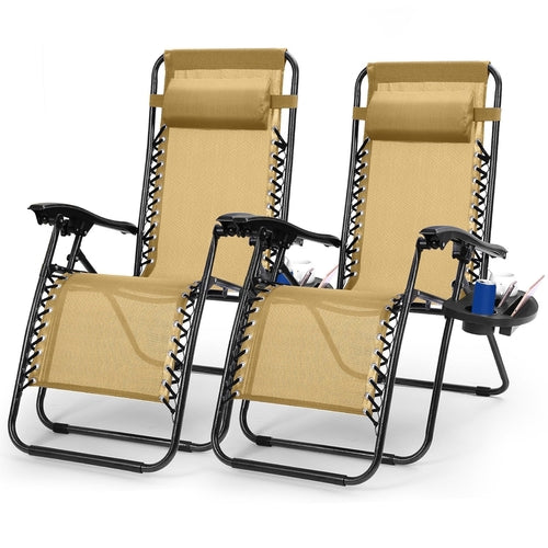 2Packs Zero Gravity Lounge Chair With Dual Side Tray Stress Relief