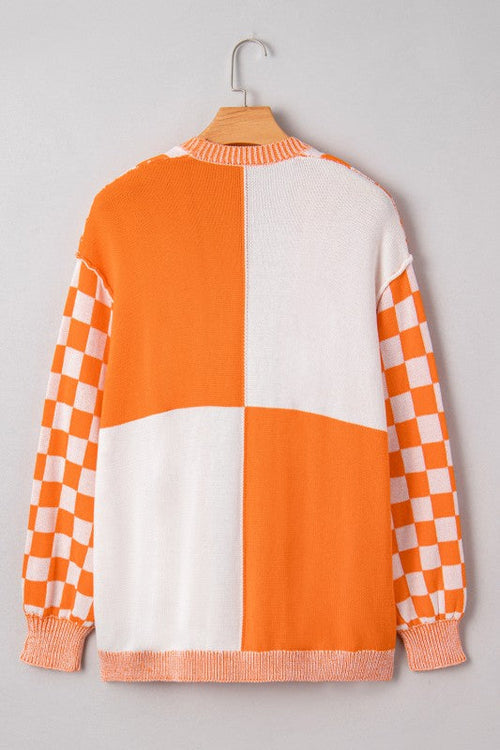 Plus Size Checker Drop Shoulder Open Front Cardiga