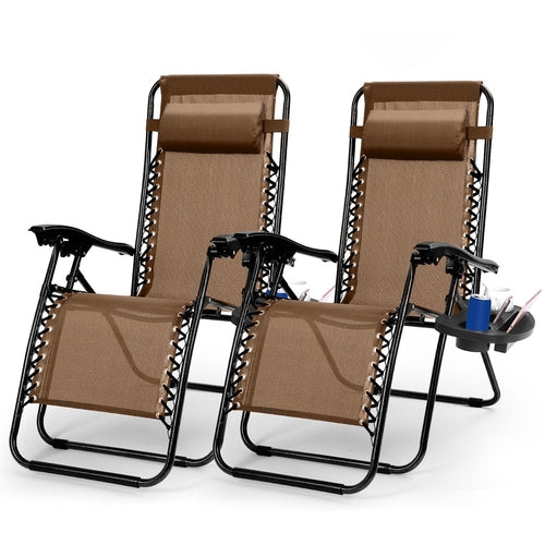 2Packs Zero Gravity Lounge Chair With Dual Side Tray Stress Relief